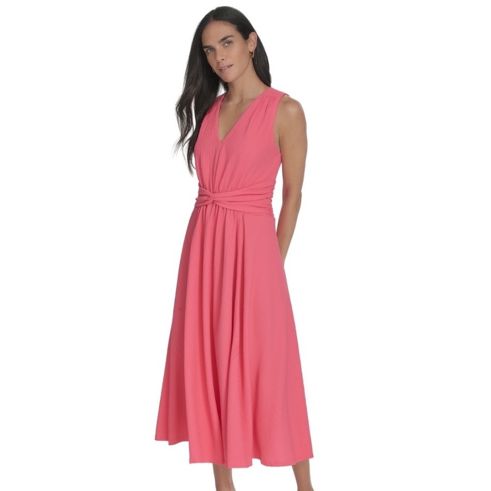 Calvin Klein Gauze Twist Front A-Line Dress Women 2 NEW Rosebud Pink MSRP $149